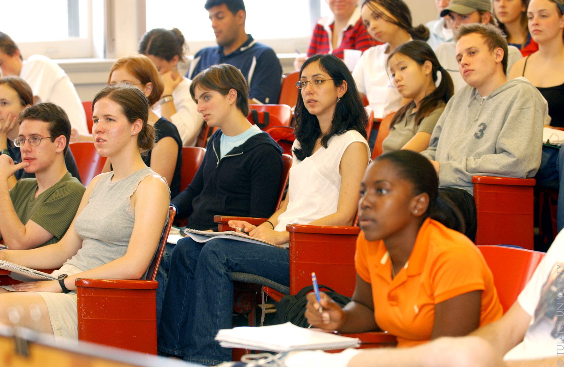 Students learning in a college classroom