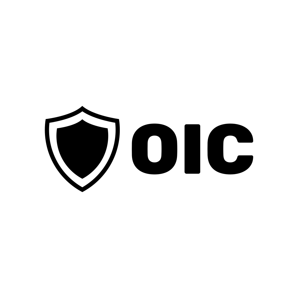 OIC logo, black on white, shield image next to acronym